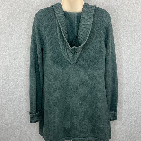 Tahari Open Front Cardigan Sweater Duster Hood Medium Green Cotton Blend Pockets - Picture 3 of 11
